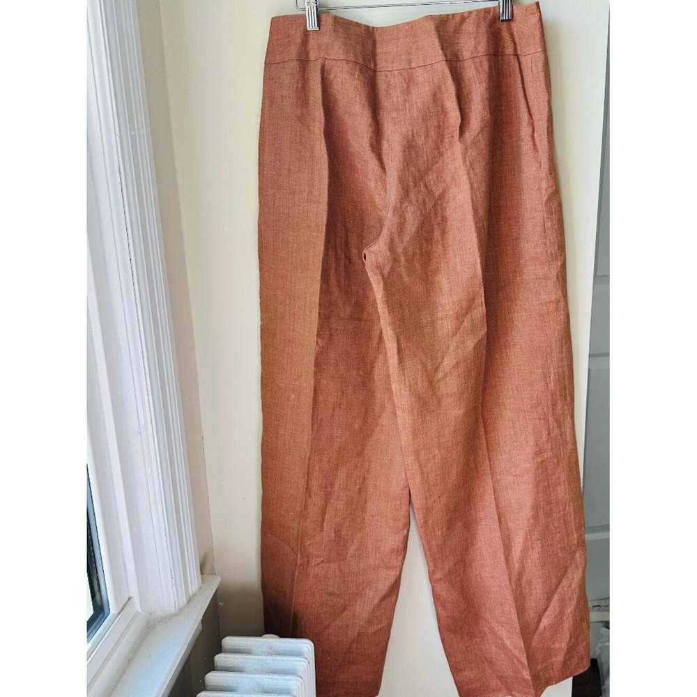 Jones New York 100% Linen Wide Leg Pants Rust Terracotta High Rise Size 12 - Picture 3 of 5